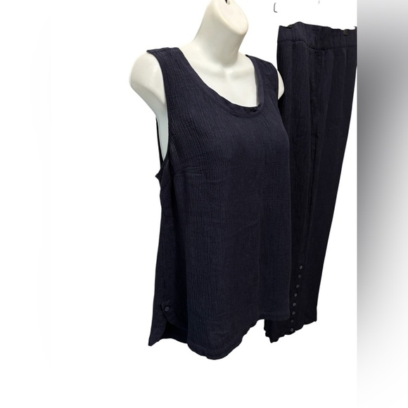 Soft Surrounding Gauze 2Pc Pant Set Navy Sz XL Tank Round Hem Wide Leg Pant - Picture 4 of 9